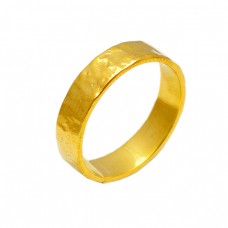 925 Sterling Silver Plain Hammered Designer Gold Plated Ring Jewelry