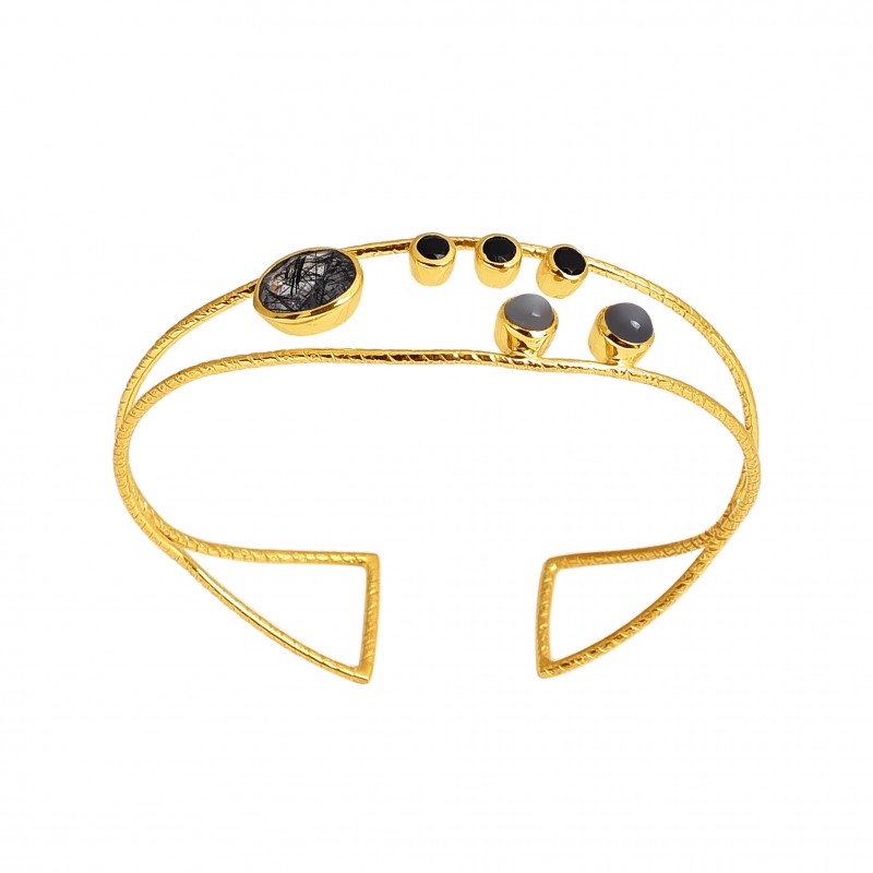 
									925 Sterling Silver Jewelry Beads Oval Shape Gemstone Bangle : Price $34