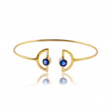 Oval Shape Rainbow Moonstone 925 Sterling Silver Gold Plated Bangle Jewelry : Price $40
