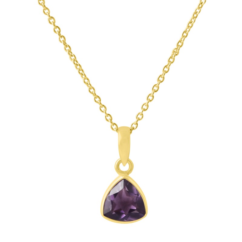 
									Amethyst  Trillion Cut Gemstone Necklace 925 Sterling Silver Necklace With Gold Plated Gemstone Jewelry.