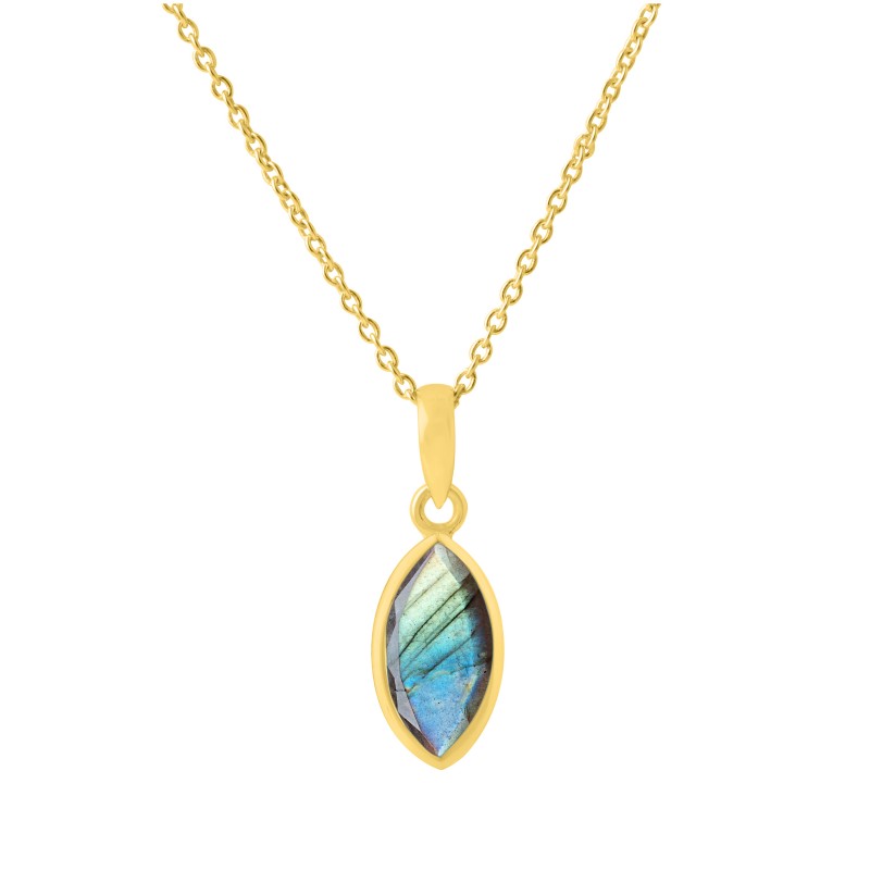 
									Labradorite Marquise Cut Gemstone Necklace 925 Sterling Silver Necklace With Gold Plated Gemstone Jewelry.