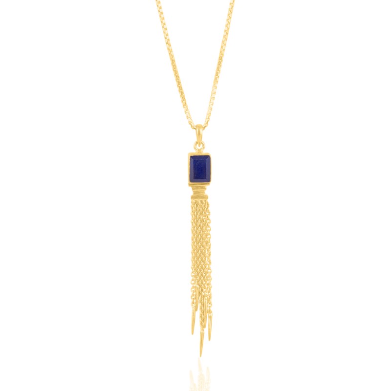 
									Lapis Lazuli Baguette Cut Gemstone Necklace 925 Sterling Silver Necklace With Gold Plated Gemstone Jewelry.