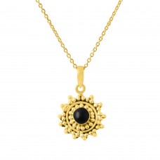 Round Cab Black Onyx Gemstone 925 Sterling Silver Necklace With Gold Plated Bezel Setting Fashionable Necklace For Her.