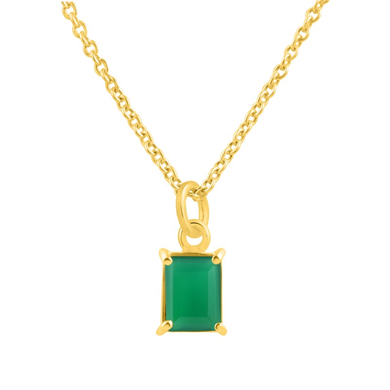 
									Baguette Cut Green Onyx Gemstone Necklace 925 Sterling Silver Necklace With Gold Plated Gemstone Jewelry.