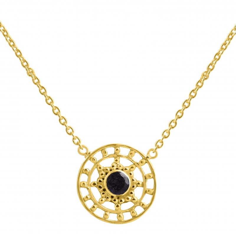
									Black Onyx Round Gemstone Necklace 925 Sterling Silver Necklace With Gold Plated Gemstone Jewelary.
