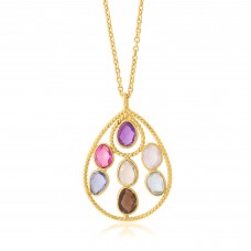Labradorite Pearl Gemstone 925 Sterling Silver Gold Plated Necklace Jewelry : Price $42.50