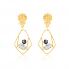 Pear Drops Shape Mulit Color Gemstone 925 Sterling Silver Gold Plated Earrings : Price $15.00