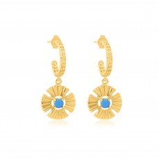 Round Cab Turquoise Gemstone Earring 925 Sterling Silver Earring With Gold Plated Prong Setting Trendy Fashionable Earring for Women.