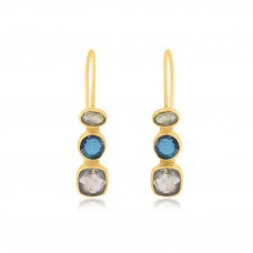 Blue Topaz Amethyst Chalcedony Gemstone 925 Silver Gold Plated Earrings : Price$16.90