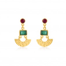 Blue Topaz Faceted Oval Gemstone Sterling Silver Gold Plated Stud Dangle Earrings : Price $19.90