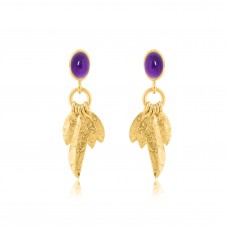 925 Sterling Silver Designer Multi Color Gemstone Gold Plated Stud Dangle Earrings : Price $13.50