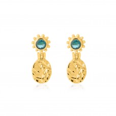 Round Cut Green Apatite Gemstone Earring 925 Sterling Silver Earring With Gold Plated Bezel Setting Classic Fashionable Earring For Her.