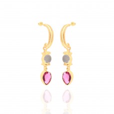 Blue Topaz Rose Quartz Gemstone 925 Sterling Silver Gold Plated Earrings : Price $13.90