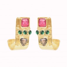 Designer Handmade Red Ruby Gemstone Dangle Earrings 925 Sterling Silver Gold Plated Jewelry : Price $13.50