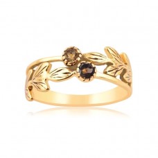 925 Sterling Silver Ring With Gold Plated Ring Round Cut Smoky Quartz & Citrine Gemstone Ring Prong Setting Ring Gemstone Jewelry