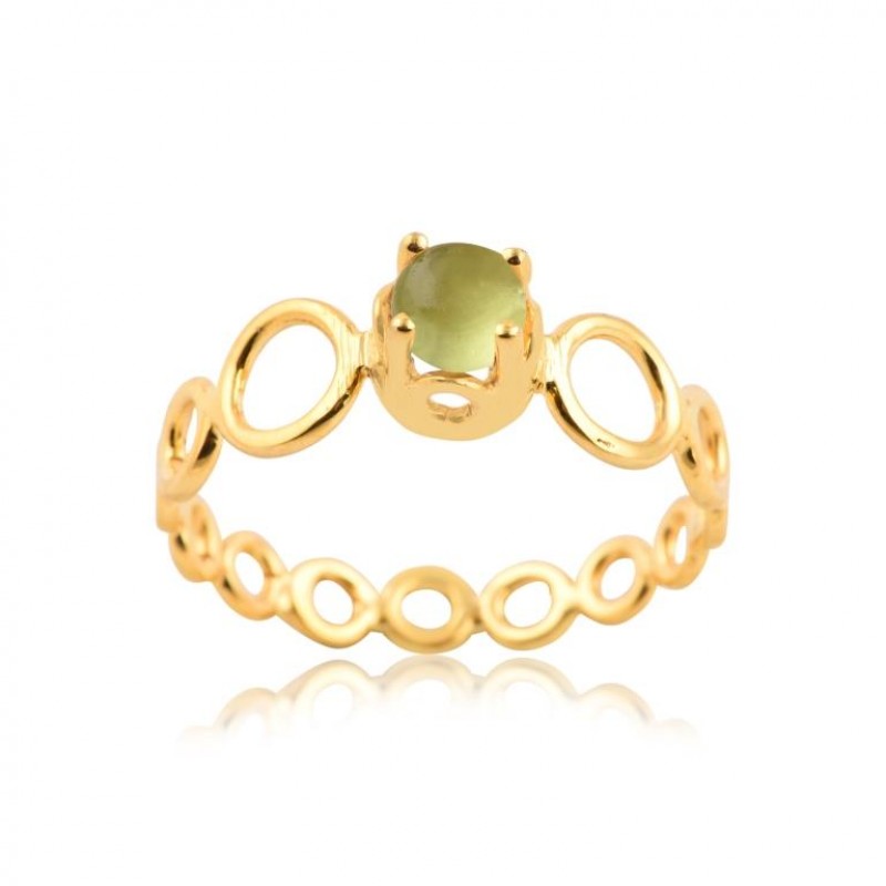 
									Round Cab Peridot Gemstone Ring 925 Sterling Silver Ring With Gold Plated  Prong Setting Trendy Fashionable Ring Gemstone Jewelry.