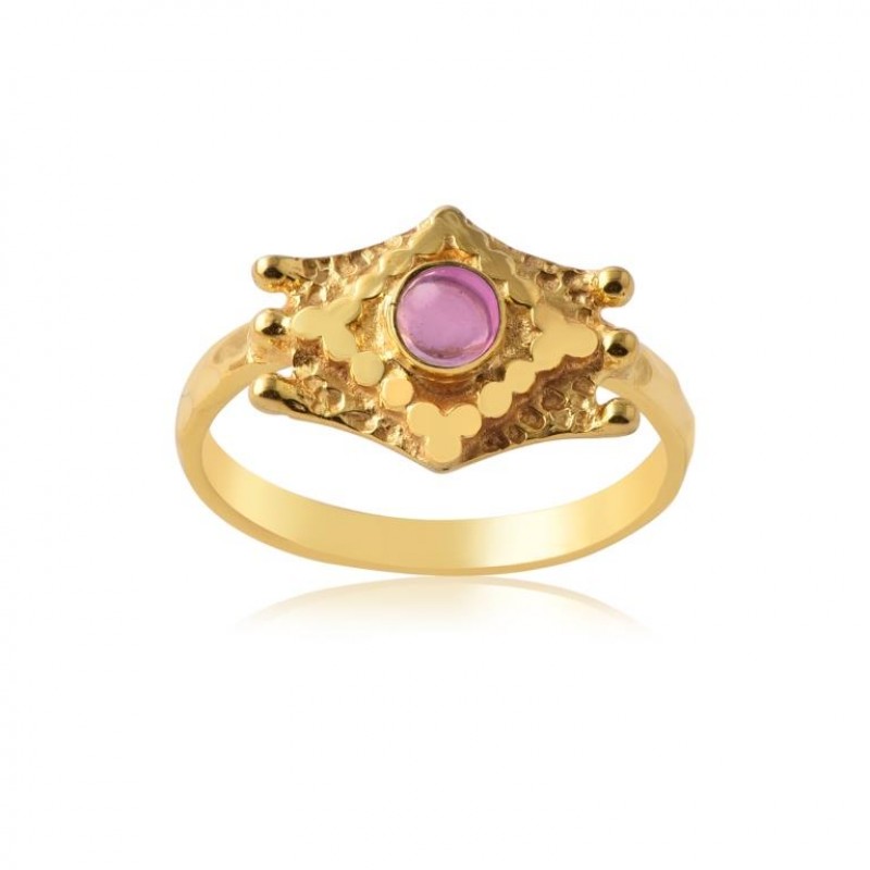 
									925 Sterling Silver Ring With Gold Plated Ring Round Rose Chalcedony Gemstone Ring Bezel Setting Classic Gemstone Jewelry Ring.