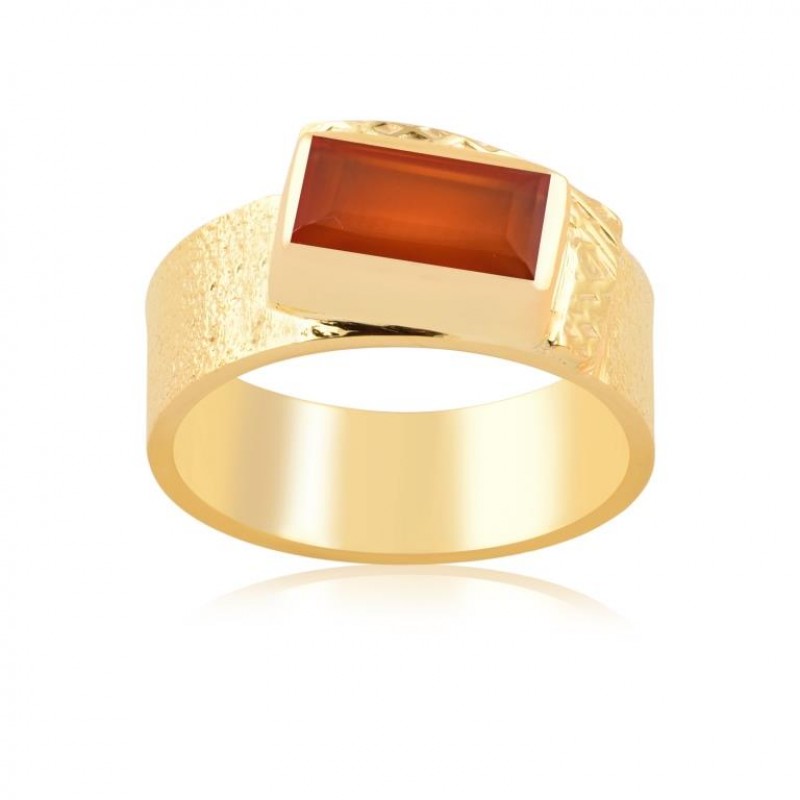 
									Baguette Cut Carnelian Gemstone Ring 925 Sterling Silver Ring With Gold Plated Bezel Setting Gemstone Jewelry Ring